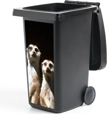 Produktbild von MuchoWow® Mülltonnenaufkleber Schwarz - Erdmännchen - Tiere 44x98 cm - Containeraufkleber - Aufkleber - Mülltonnen-Aufkleber