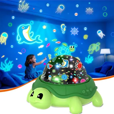 Produktbild von Kinder Nachtlicht mit Sternenprojektor, Schildkröte LED Lampe mit 360° Rotation, Sternenhimmel Projektor für Kinderzimmer, Geschenk für Jungen und Mädchen