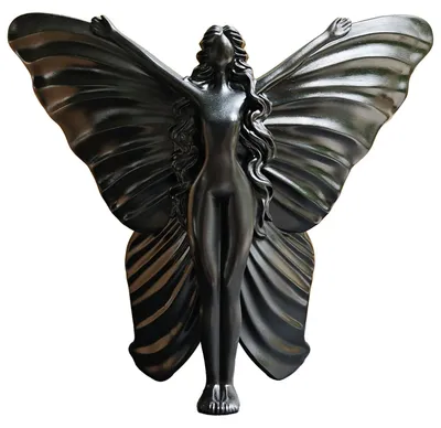Image de Sculpture de femme avec un papillon, noire, 30 cm, idéale pour un salon