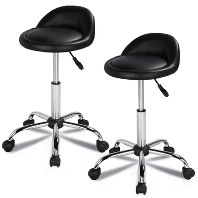 Produktbild von Yaheetech 2er Set Drehhocker Rollhocker aus Kunstleder, höhenverstellbarer Arbeitshocker Praxishocker mit Rollen, Massage Salon, Schwarz