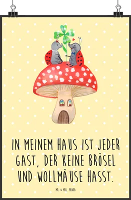 Produktbild von Mr. & Mrs. Panda Bild Marienkäfer Fliegenpilz DIN A0 - Gelb Pastell - Geschenk, Lustige Sprüche, Wandbild, Kunstdruck, Wohnung, drucke, Plakat, Fleigenpilzhaus, Haus