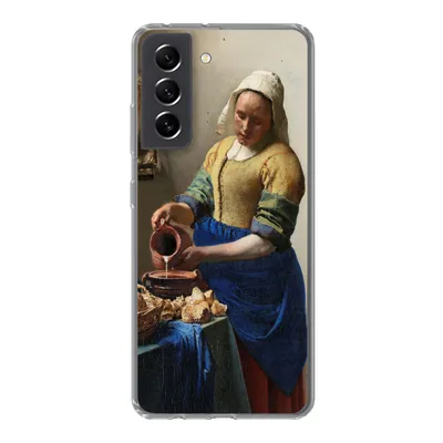 Produktbild von MuchoWow® Handyhülle Schutzhülle Hülle für Samsung Galaxy S21 FE Das Milchmädchen - Gemälde von Johannes Vermeer Silikon Softcase Handy Hülle - Mobiltelefonhülle