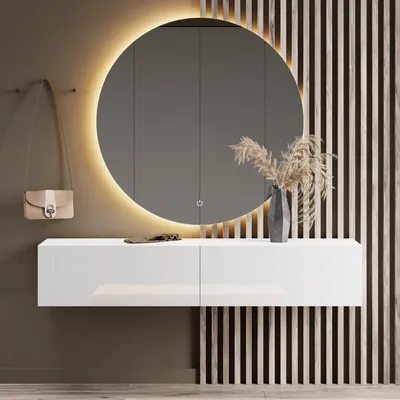 Produktbild von Planetmöbel Flur Möbel Garderobe 1x Hängeschrank 160 cm weiß mit Nova Spiegel 100 cm