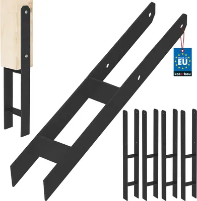 Immagine prodotto di KOTARBAU® 4 pz. Supporto per pali ad H da inserire nel calcestruzzo 70 mm/600 mm in acciaio zincato verniciato a polvere nero Ancoraggio per pali Scarpe per travi Base per pali con ancoraggio per calcestruzzo Supporto in acciaio Ancoraggio in acciaio
