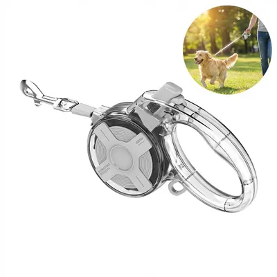 Immagine prodotto di Guinzaglio a rotella per cani 4 m, bianco trasparente, riflettente, sistema di frenata con una sola mano