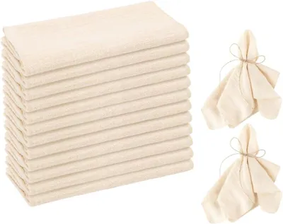 Produktbild von 12 Stück Stoffservietten Beige, 45x45cm Leinenservietten, Baumwolle Servietten Stoff, Tischservietten Stoff, Servietten Beige für Familienfeiern, Hochzeiten, Geburtstage