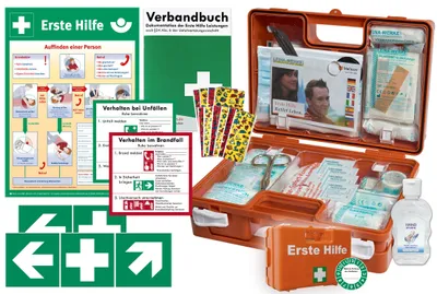 Produktbild von Erste-Hilfe-Koffer KITA M1 -Komplettpaket- nach aktueller DIN/EN 13157 für Betriebe + DIN/EN 13164 für KFZ inkl. Hygiene-Gel, AUSHANG & AUFKLEBER