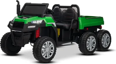 Immagine prodotto di Macchina agricola elettrica per bambini RIDER 6X6 24V con trazione integrale (4×200W), a due posti, verde, batteria al litio, ruote EVA, doppio sedile in Pelle finta, assi molleggiati, telecomando a 2,4 GHz, lettore MP3 con connessione USB/AUX, Bluetooth