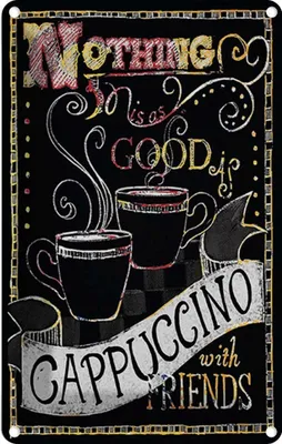 Produktbild von vianmo Blechschild 18x12 cm Cappuccino with friends