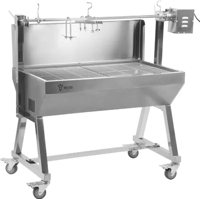 Productafbeelding van BBQ-Toro mobiele roestvstalen grill voor speenvarkens, geschikt voor varkens tot 60 kg, roterende grill met motor, grill voor het bereiden van vlees aan een spieß