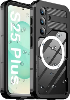 Immagine prodotto di Custodia protettiva impermeabile per Samsung Galaxy S25+, protezione dello schermo, compatibile con MagSafe, custodia completa per telefono subacqueo Nero