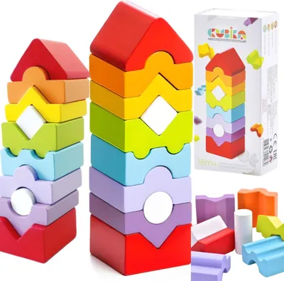 Produktbild von Cubika Holzstapelturm medium pädagogisches Spielzeug bunt