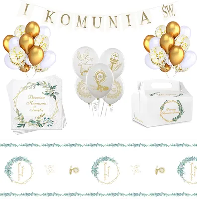 Produktbild von Kommunion Set KOMMUNION Luftballons Tischläufer Servietten