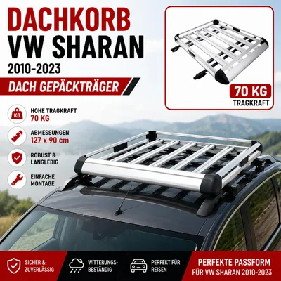 Image de Porte-bagages de toit pour voiture, compatible avec VW SHARAN (2010-2023), dimensions : 127 x 90 cm, Image générée par une IA