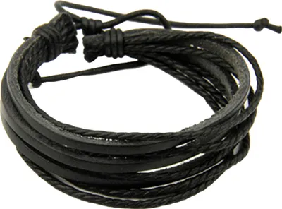 Produktbild von Mode Uni mehrschichtiges Kunstleder geflochtenes Seil Armband Armreif Handgelenk Geschenk-Schwarz
