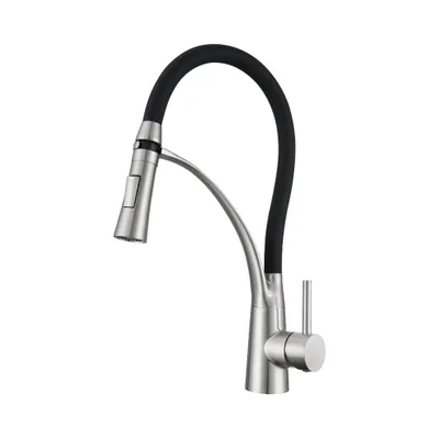 Produktbild von VBChome Küchenarmatur Inox mit flexibler Auslaufbrause 360° schwenkbar 2 Strahlarten Einhebelmischer flexible Küchenarmatur mit Brausefunktion
