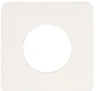 A white square frame with a circular cutout in the center, presented on a white background.
