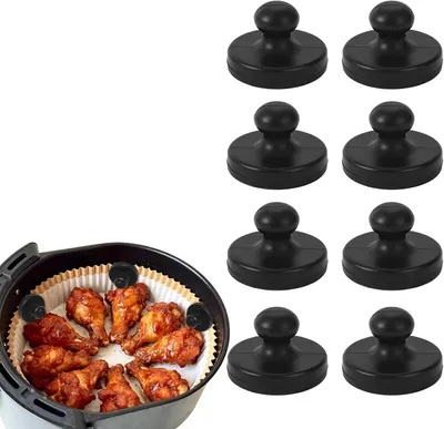Produktbild von 8 Stück Backpapiermagnete für Heißluftfritteusen, hitzebeständige Küchenmagneten, rutschfeste Halter für Zubehör (Schwarz)