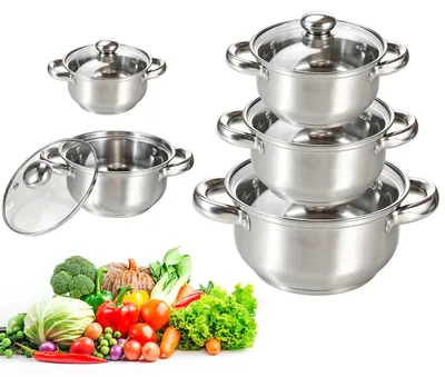 5-teilige Edelstahl-Pannenset mit Glasdeckeln, Induktion geeignet