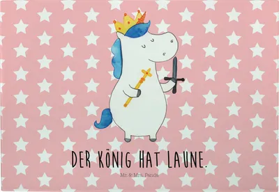 Produktbild von Mr. & Mrs. Panda Schneideunterlage Einhorn König mit Schwert - Rot Pastell - Geschenk, Mittelalter, Ritter, Servierplatte Glas, schneidbrett, Einhörner, Unicorn