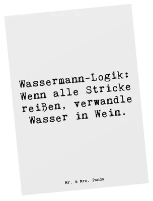 Produktbild von Mr. & Mrs. Panda Postkarte Spruch Wassermann Logik - Weiß - Geschenk, Fotokarte, Postkarten, Horoskop, Ansichtskarte, Einfallsreichtum, Astrologie, Ansichtskarten