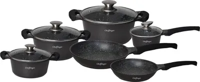 Produktbild von Kochtopf Kasserolle Bratpfannen Set 10-tlg blau Glasdeckel Schwarz