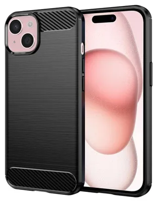 Produktbild von Techsuit Carbon Silicone Back Cover Hülle für Apple iPhone 15 - Schwarz
