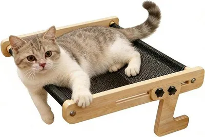 Produktbild von Katzenbett für Fenster - Haustiere Möbel Hängematte - Katzen entspannen - Schwimmendes Design - 435x39x16cm - Holzfarbe