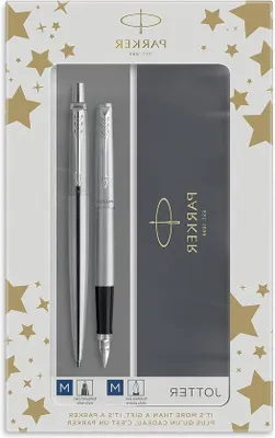 Produktbild von Famanu Jotter Geschenkset - Kugelschreiber und Füllfederhalter - Edelstahl - Chromoptik - Blaue Tinte