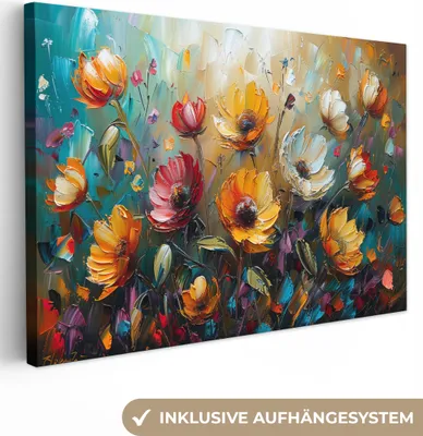 Produktbild von Leinwand Bilder 120x80 cm - Blumen - Malerei - Kunst - Modern, Bilder, Deko, Wanddeko, Leinwand Bilder