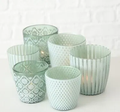 Produktbild von Windlicht Patty, Teelichthalter Glas grün H 7-9 cm, 6er Set (= 3x2er Set)