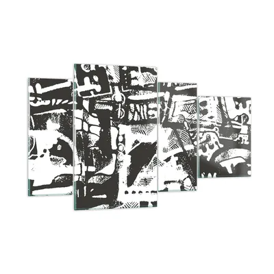 Produktbild von Bilder auf glas - 4 Teile - Schwarzweiß Figuren Abstraktion - 120x70cm - Glasbilder - Wandbilder - Bilder - Wanddekoration aus Glas - Glas Bilder - Wandbild auf Glas - GDL120x70-5125