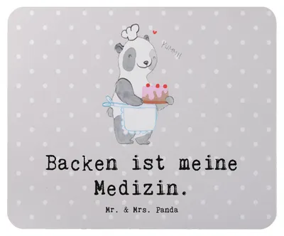 Produktbild von Mr. & Mrs. Panda Mousepad Panda Backen - Grau Pastell - Geschenk, pc mauspad, Mouse Pad, computer, Hobbybäcker, mousematte, Kuchen