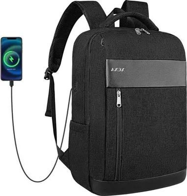 Obrázok produktu pre Cestovná taška s USB portom na nabíjanie a priehradkou na slúchadlá | Taška na školské výlety pre študentov | Taška na 15,6-palcový notebook, čierna