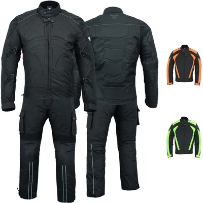 Produktbild von Herren Motorradkombi Textilien Schwarz Grün Orange inkl. Protektoren, Farbe:Schwarz, Größe:50/M