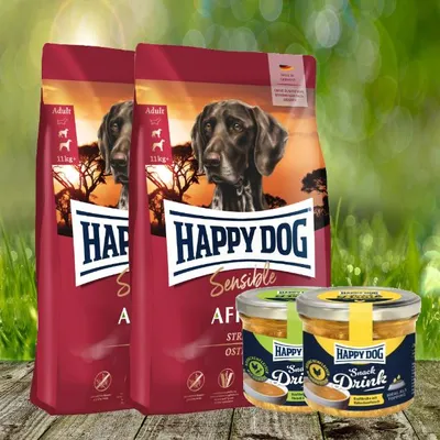 Produktbild von Happy Dog Supreme Sensible Africa 2 x 12,5 kg + 2 Happy Dog Snack Drink *geschenkt*