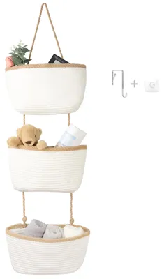 Tür-Organizer, 3 Ebenen, Baumwollseil, mit Haken, Beige