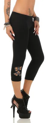 Produktbild von Damen 3/4 Leggings Leggins kurz mit Strass Gr. S/36 , M/38 Schwarz S/36