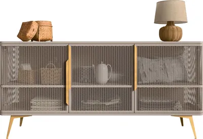 Produktbild von MIRJAN24 Kommode Modera 3D aus metall mit drei Drehtüren (Farbe: Cashmere + Gold)