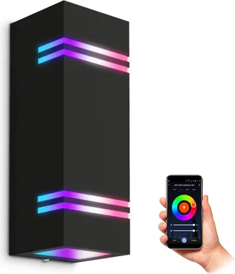 Produktbild von SSC-LUXon JOVO-L Wandlampe schwarz modern IP44 inkl. 2x Smart WiFi RGB GU10 LEDs (steuerung per App & Sprache) - Außenwandleuchte Up Down