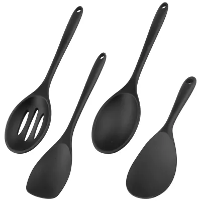 Kochlöffel-Set 4er, Silikon, schwarz, 27,5 cm, hitzebeständig bis 210 °C