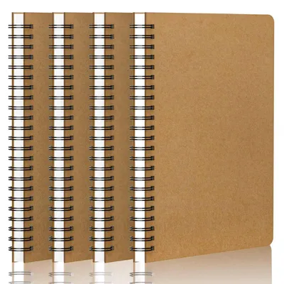 Immagine prodotto di Quaderno A5 a quadretti, con spirale, confezione da 4, carta da 100 GSM, copertina in cartoncino marrone, 120 pagine