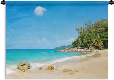 Produktbild von MuchoWow® Wandteppich Wandbehang Strand - Meer - Pflanzen - Tropisch 90x67.5 cm Tapisserie Dekoration Wandtuch - Fototeppich - Wand-Skulpturen