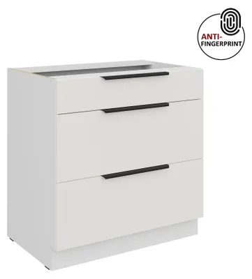Produktbild von Küchen Unterschrank 80 cm Küche ARIA Weiss ultra matt + Weiss matt, hochwertige Fronten mit Anti Fingerprint Beschichtung, Soft-Close Küchenzeile Küchenblock