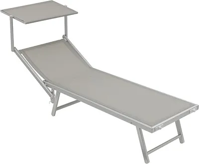 Productafbeelding van Zonnebed met aluminium frame en zonbescherming, inklapbare ligstoel met verstelbare rugleuning, comfortabele en duurzame tuinligstoel, 60x190x35 cm (grijs, 1 stuk)