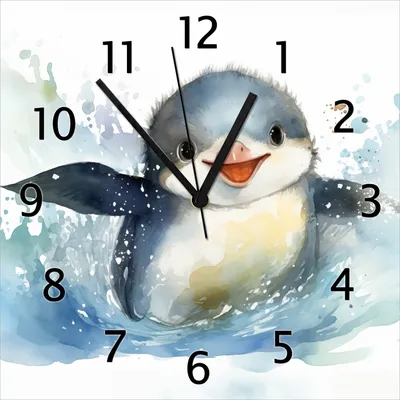 Produktbild von Wallario Design Wanduhr Pinguin in Aquarell aus Echtglas, Größe 30 x 30 cm