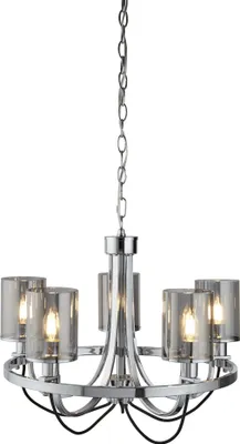 Produktbild von Catalina Zeitgenössischer Kronleuchter Stahl Chrom Rauchglas 5 Lichter E14