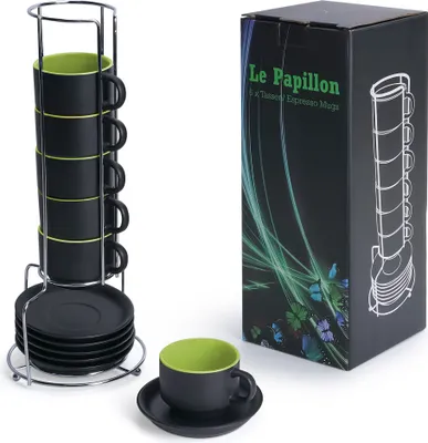 Produktbild von MIAMIO - 6 x 75 ml Espresso Tassen Außen Schwarz Innen Farbig (Grün)