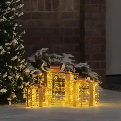 Zdjęcie produktu dla vidaXL Pudełko upominkowe z 60 diodami LED 3 szt. ciepły biały 20 x 20 x 20 cm PET