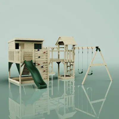 Produktbild von OutdoorToys Spielturm Johanna aus Holz in Grün Kinderschaukel